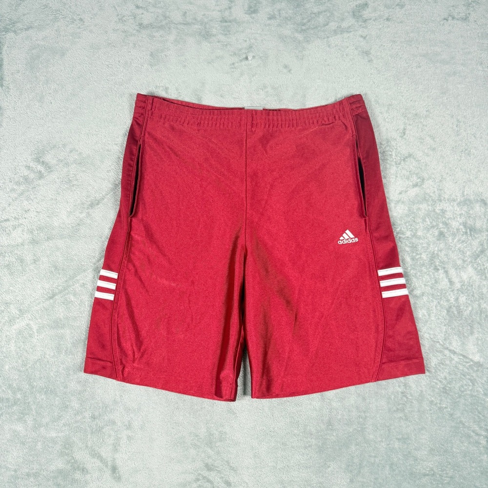 Adidas Mens Large Athletic Shorts Red 3-Stripe Y2K